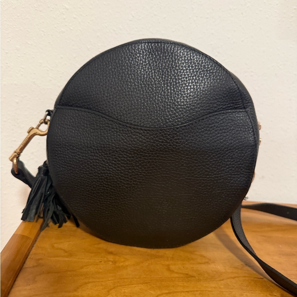 Cuyana Black Leather Circle Crossbody Bag